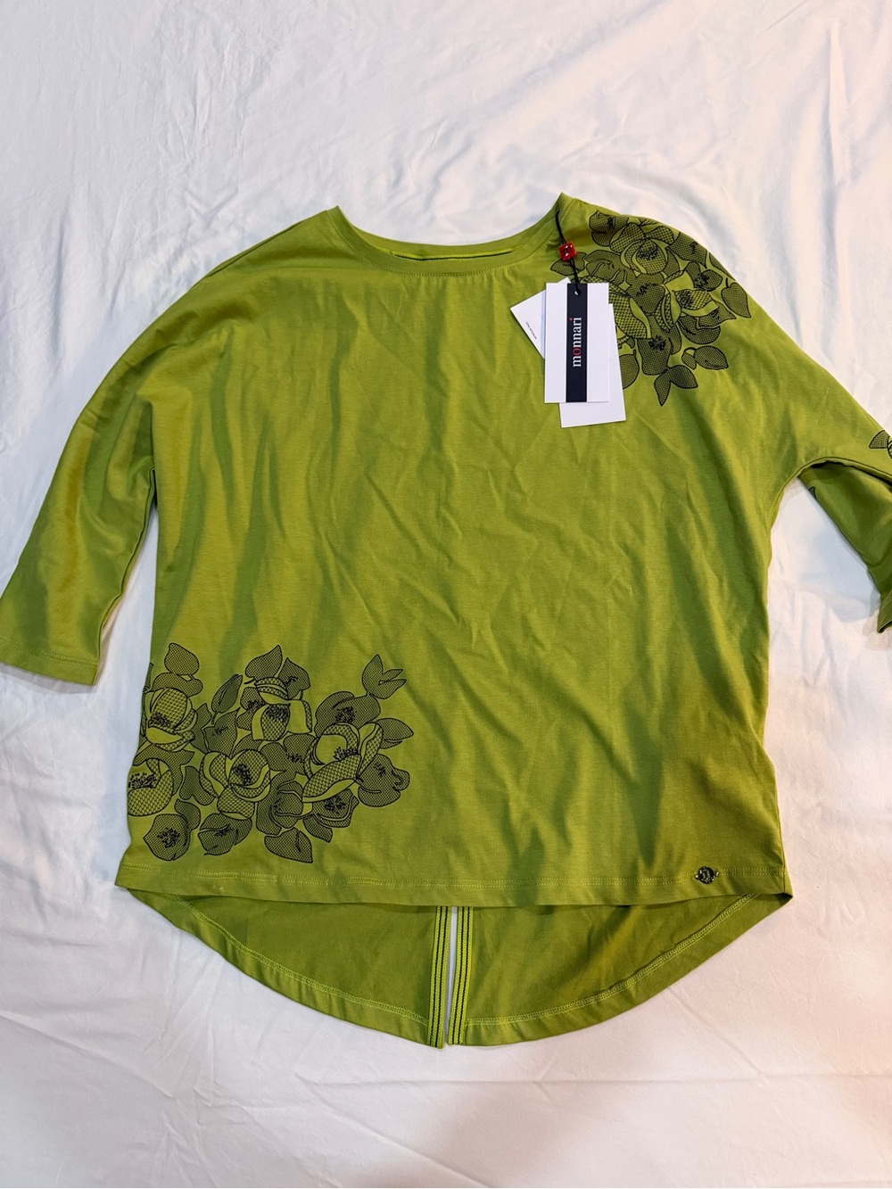 NWT Monnari Chartreuse Green Lace Print Floral Tunic Top 3/4 Sleeve S